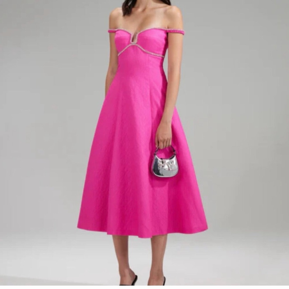 Self-Portrait Vibrant Pink Off-Shoulder Midi Dress